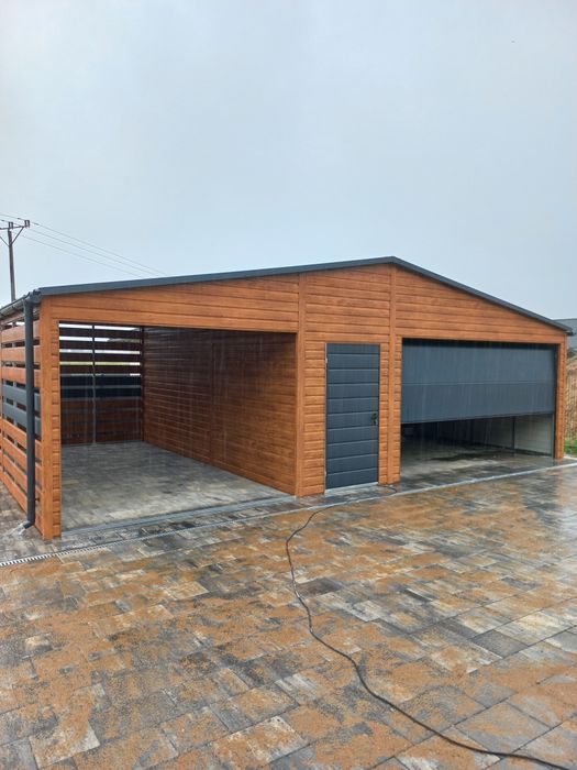 garaż blaszany blaszka drewnopodobny profil zamknięty