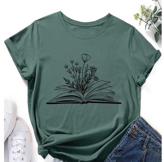 T-shirt verde com estampado/ Manga curta