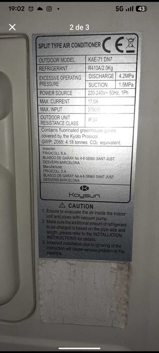 Ar Condicionado KAYSUN 71-DN7 (24.000 BTUS)