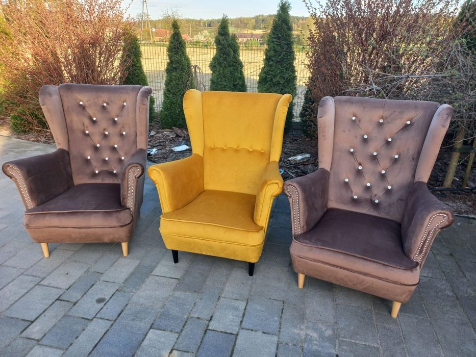 Fotel uszak welur dostępny od ręki,  butelkowa zieleń,  pudrowy, szary