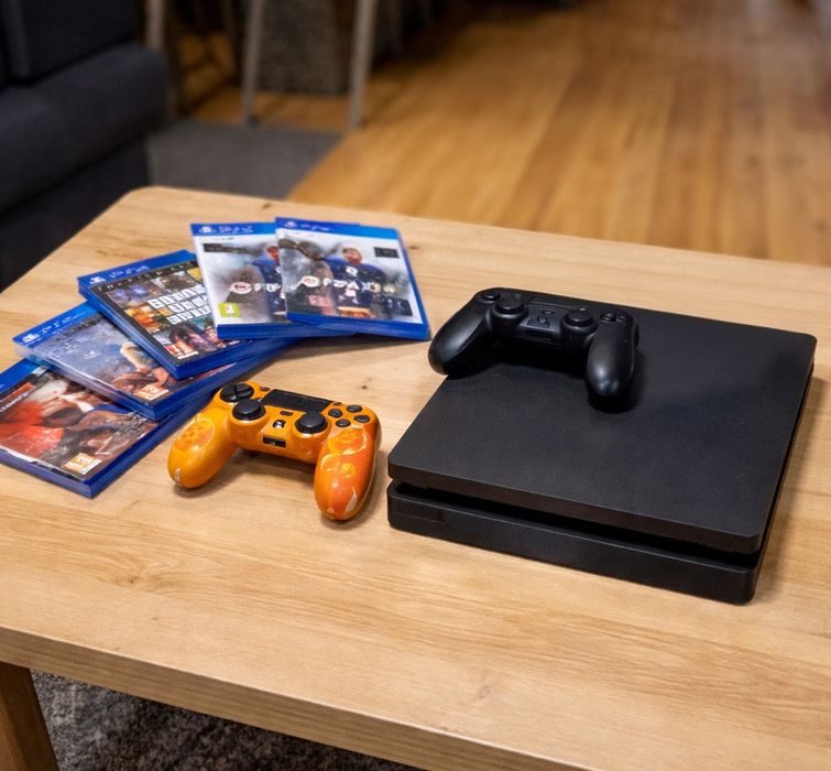 PS4 + 2 Comandos + 9 Jogos (FIFA 23, GTA V, Tekken 7)