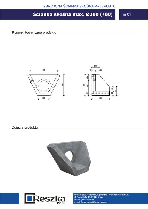 Ścianka skośna przepust rura przepust drogowy