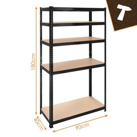 Regał Magazynowy Metalowy 1000kg Mocny Czarny Garaż Piwnica 180x90x40 OKAZJA