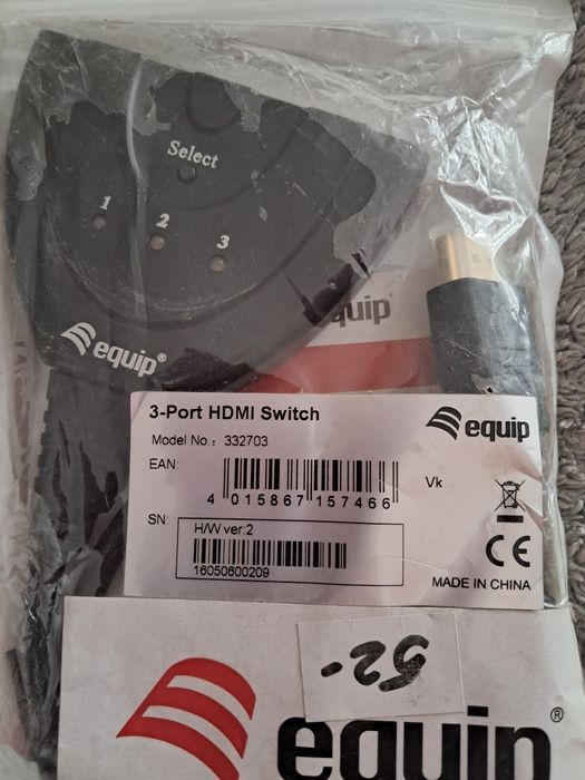 Przełącznik (switch) hdmi 3-portowy Equip nowy