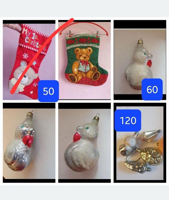 Новорічні іграшки, чобіток для подарунків, дід мороз, єльф криса рат,