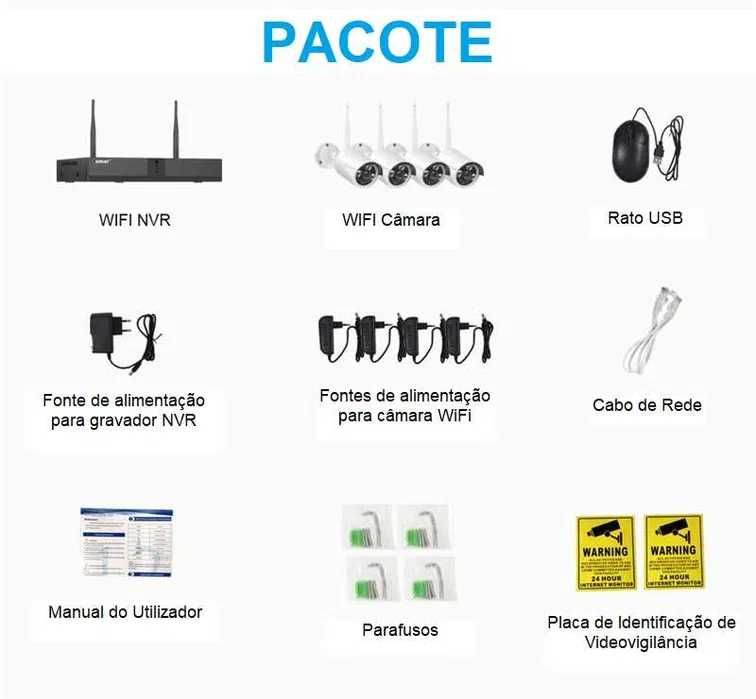 (NOVO) Kit 4/8 Câmaras Video Vigilância • SEM FIOS • Full HD