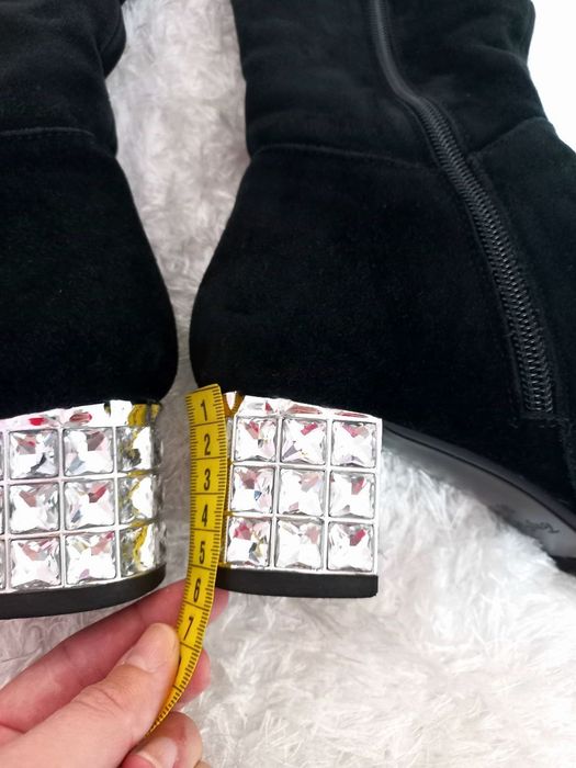 Сапоги зимові натуральний замш замшеві чорні теплі чоботи ботфорти