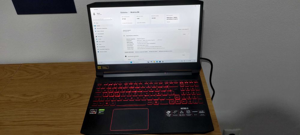 Portátil gaming Acer Nitro 5 Ryzen 7 GTX 1650