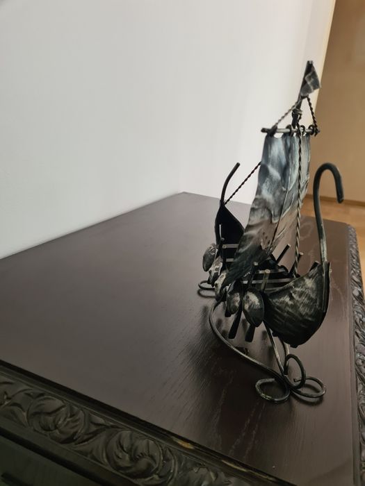 Vintage Metal Viking Ship 1960's Era 17 Inch Model