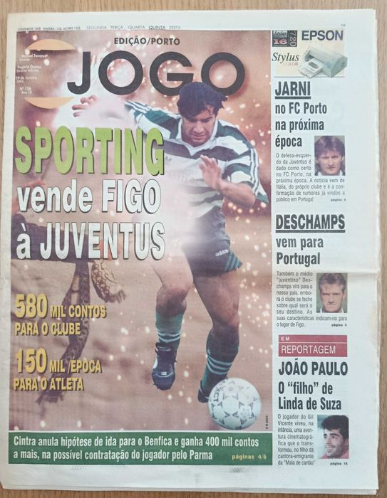 Jornal O Jogo de janeiro de 1995 - Luís Figo