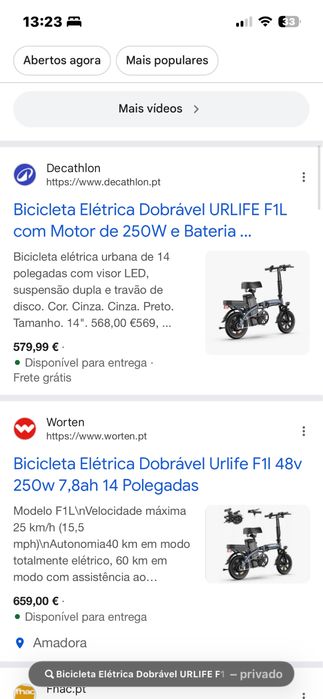 Bicicleta Elétrica Dobrável URLIFE F1L