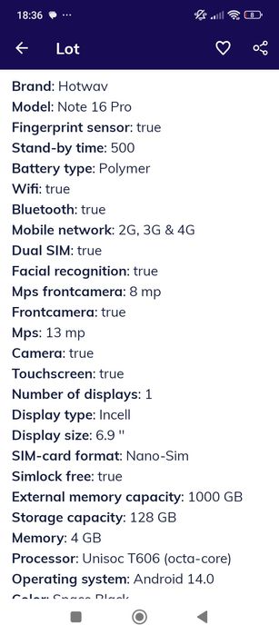 Smartphone hotwav note 16 pro space black