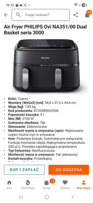 Air Fryer PHILIPS Ovi NA351/00 Dual Basket seria 300