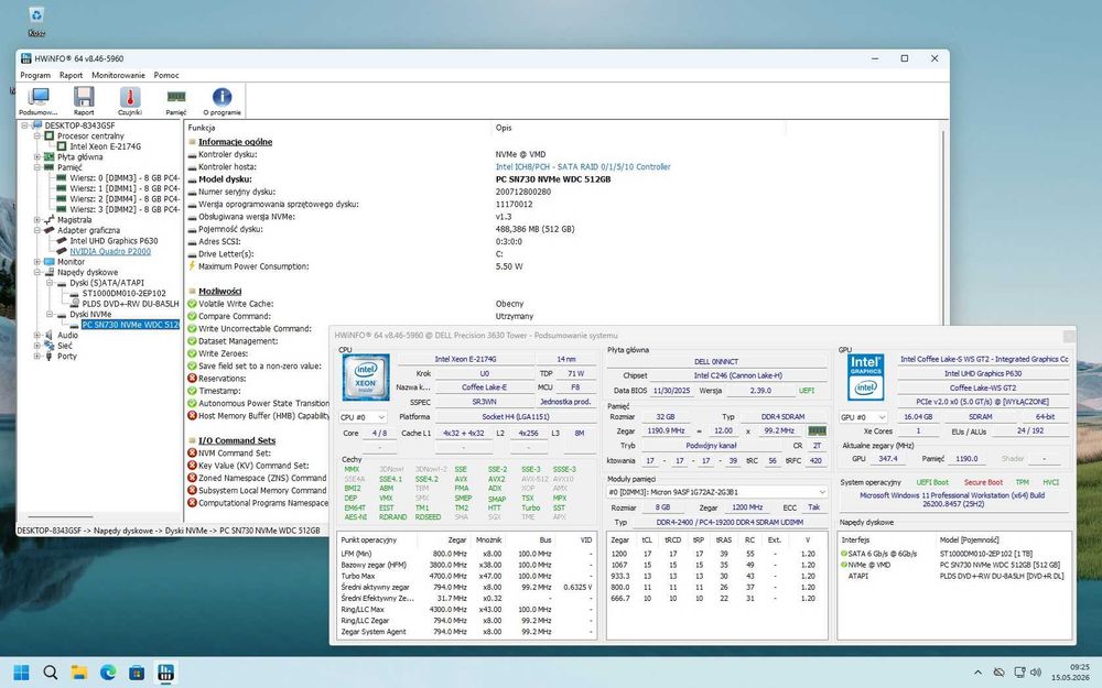 Dell Precision 3630 Tower – Xeon E-2174G / 32GB ECC / Quadro P2000 / SSD NVMe 512/ Windows 11 Pro