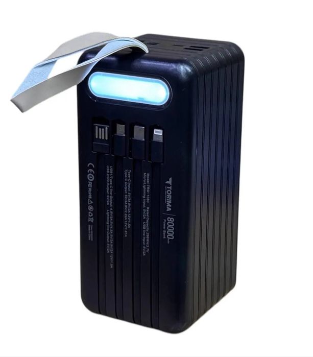Повербанк Torima TRM-1080 22,5W / 80000 mAh, з ліхтариком, 3 кабелі /
