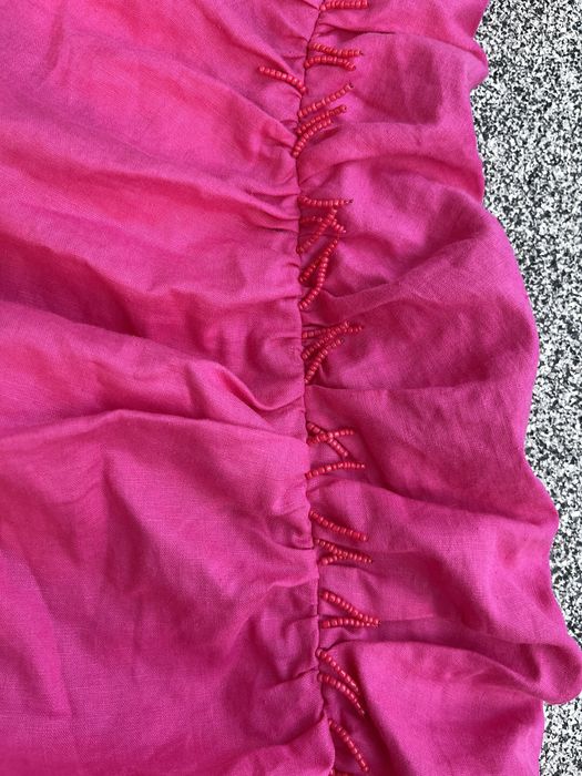 ZARA nowa obcisła lniana sukienka drapowana różowa krótka mini len S