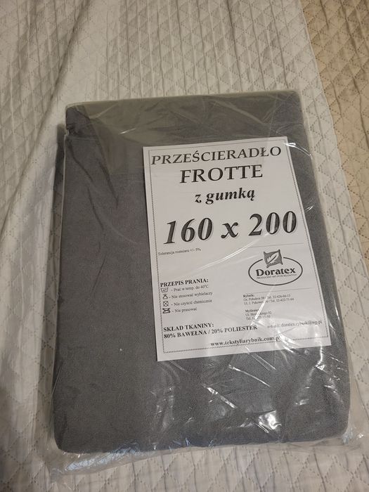 Prześcieradło frotte z gumką 160x200 szare nowe