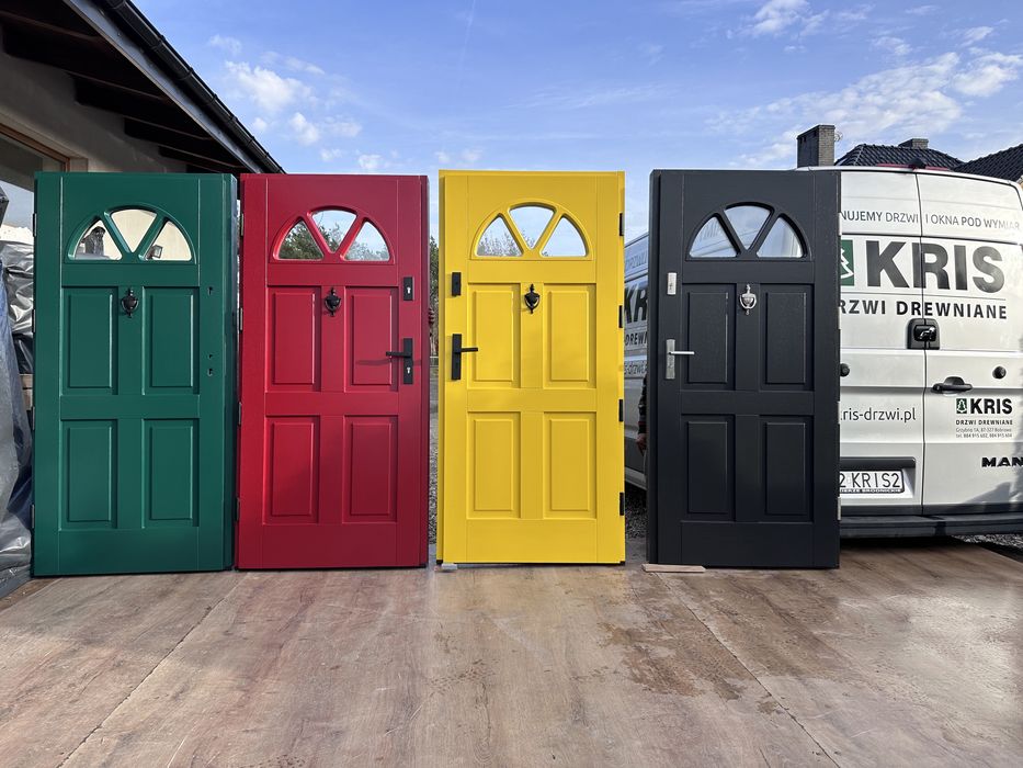 Drzwi zewnętrzne drewniane OD RĘKI żółte RAL1023