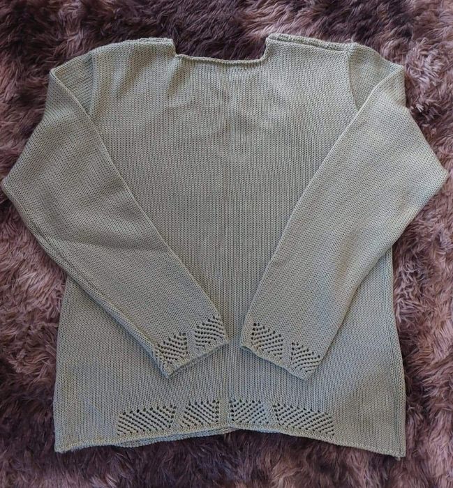 Sweter dzianinowo/ażurowy, oliwkowy, rozmiar 42