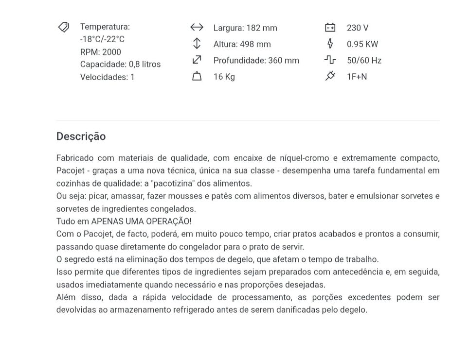 Robot cozinha Paco Jet