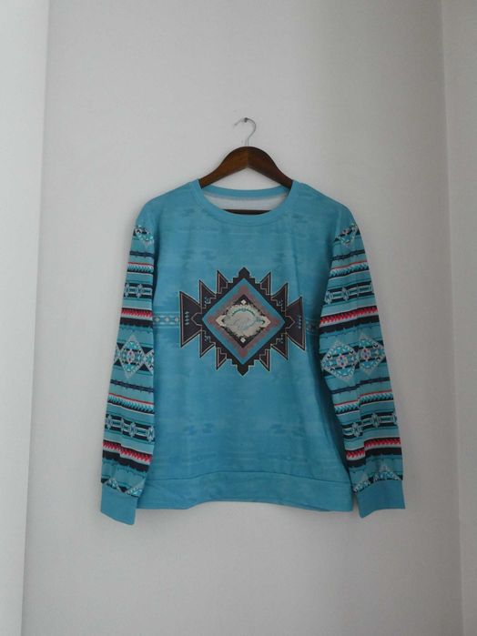 Camisola Azul Turquesa | Estampado Étnico | Manga Comprida