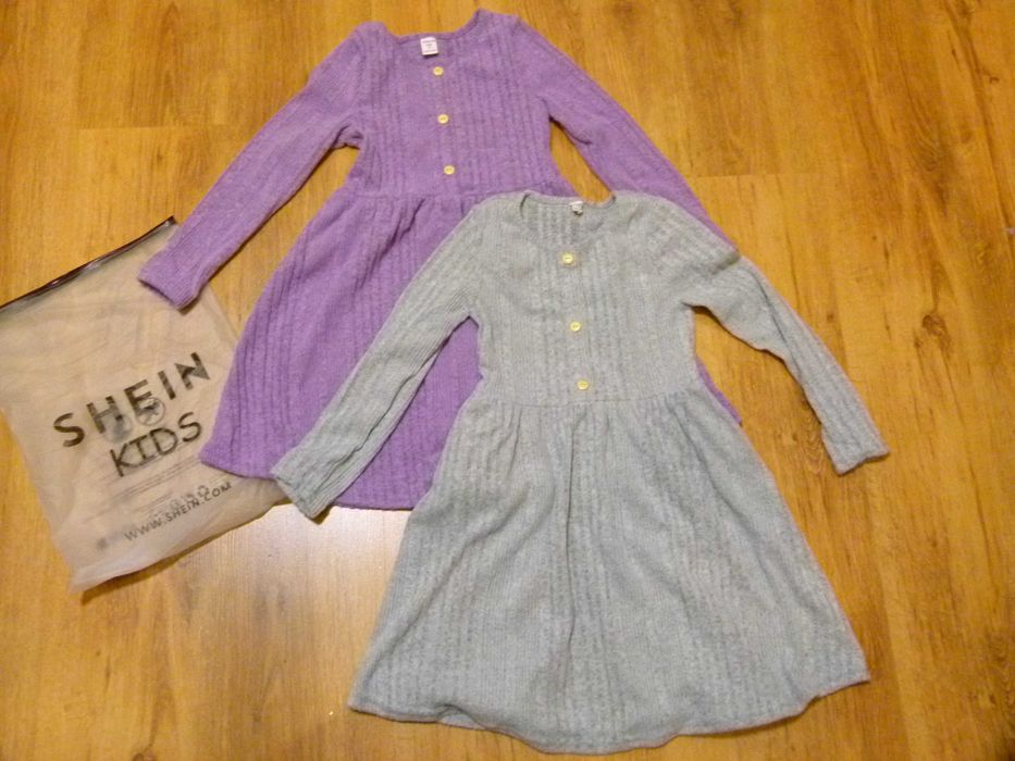 rozm 122 Nowe Shein zestaw 2x sukienka gruba prążki szara i fioletowa