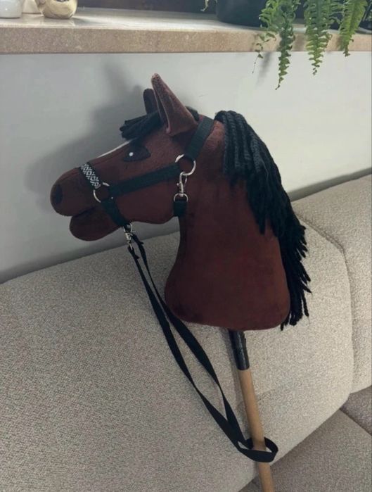 brązowy gniady koń hobby horse z kijem