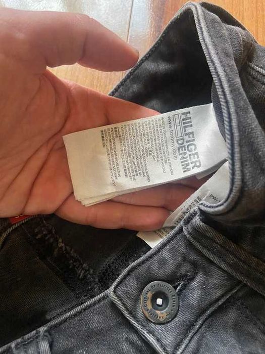 Tommy hilfiger skinny szare long rurki dzins jeans spodnie dziury