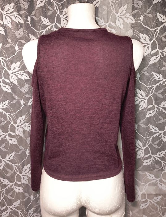 Bordowa bluzka wycięcia na ramionach longsleeve New Look Gothic lol