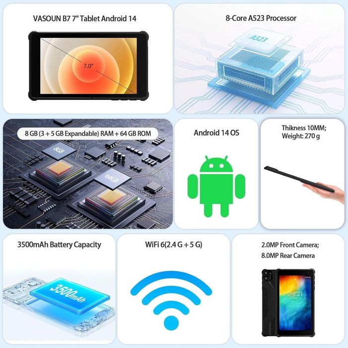 PRITOM Tab 7 Pro 3/64GB Протиударний чохол, Android 14, 3500mAh, 7" 8