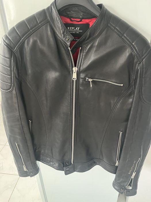 Чоловіча чорна шкіряна куртка Replay