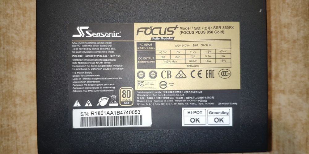 Блок живлення Seasonic FOCUS Plus Gold SSR-850FX (850W)