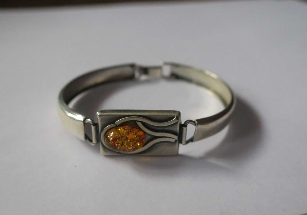 Srebrna bransoletka z bursztynem srebro 925