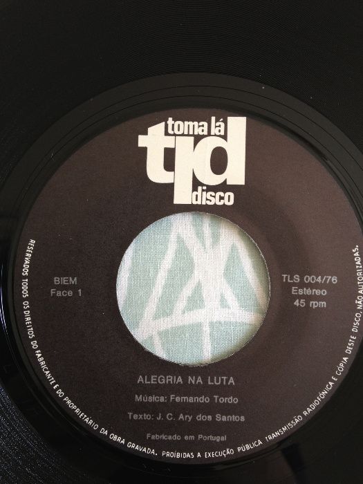 Disco Vinil "Fernando Tordo, Ary dos Santos ‎– Alegria Na Luta"