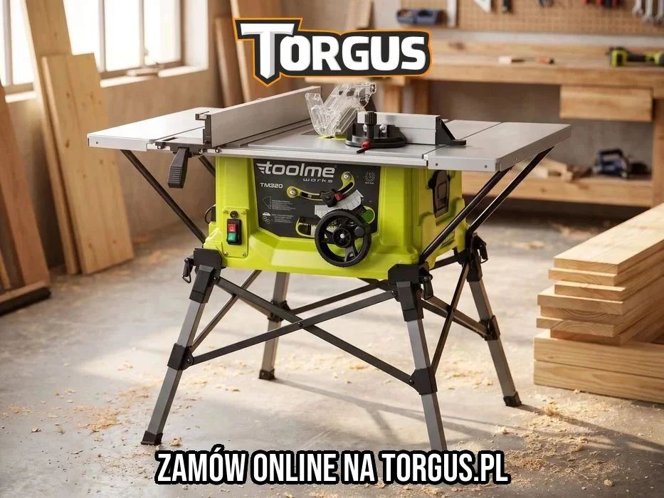 NOWA Piła Stołowa Toolme TM320 2200W 250mm Cyrkularka Krajzega Pilarka Tarczowa Soft Start 4 Blaty Składany Stelaż Cięcie 85mm Do Drewna FAKTURA!