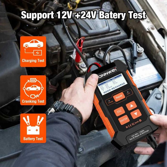 KONNWEI KW520 12V 10A 24V 5A Гарантія Зарядний пристрій + тестер АКБ