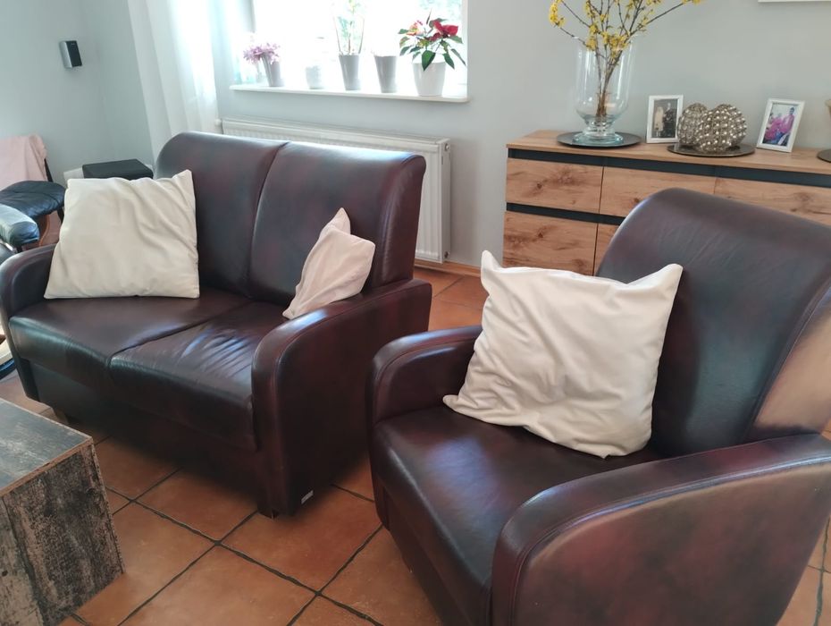 Zestaw wypoczynkowy 3,2,1 ze skóry bydlęcej Gawin