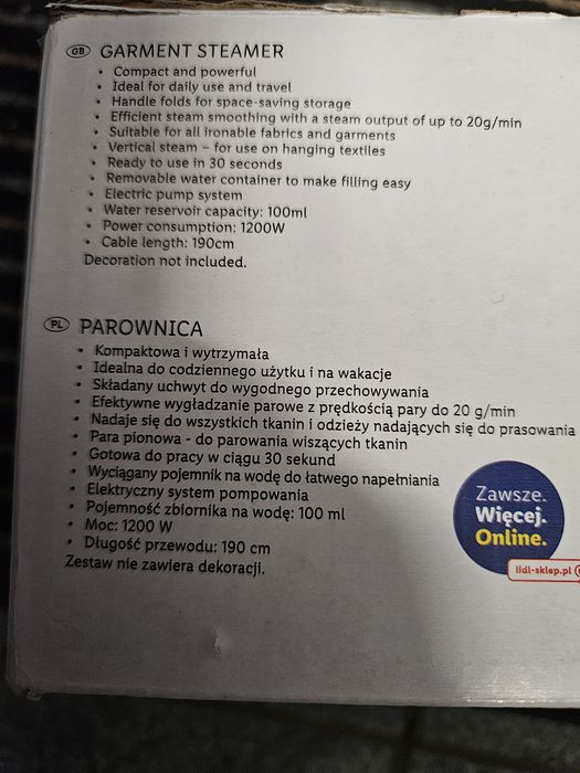 Nowa parownica do ubrań Silver crest