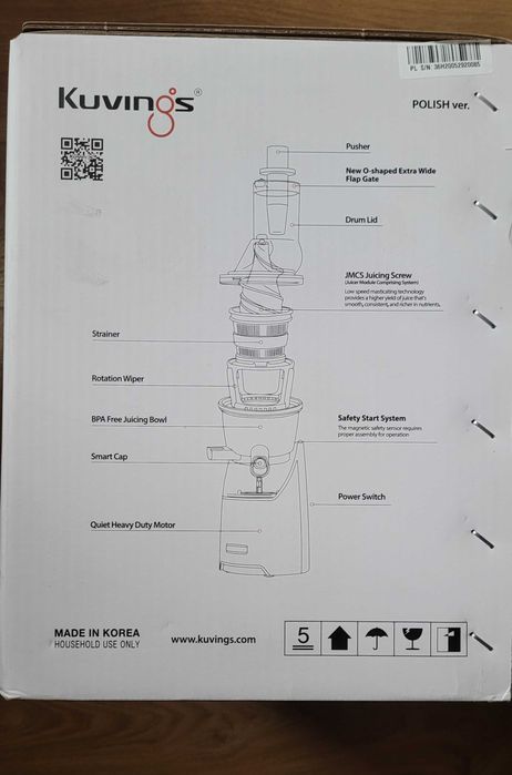 Wyciskarka wolnoobrotowa do soków Kuvings EVO820 Plus Grafit Gwarancja