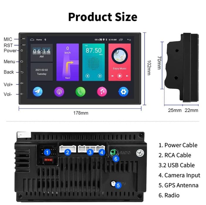 Rádio android 11 2/32gb 2din 7" Wi-Fi GPS rds NOVO