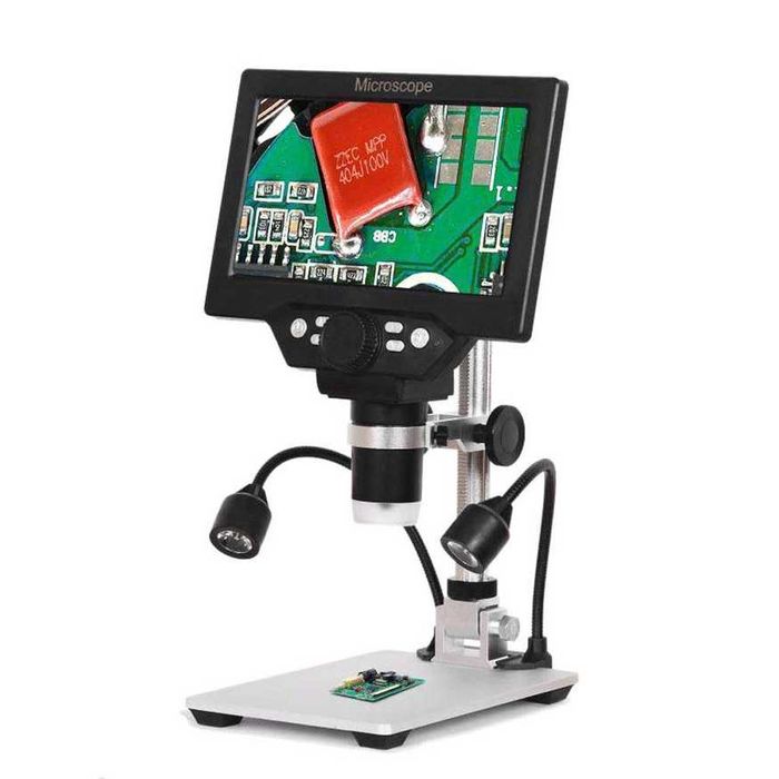 Microscópio digital G1200 7", display LCD de base grande 12MP 1-1200X