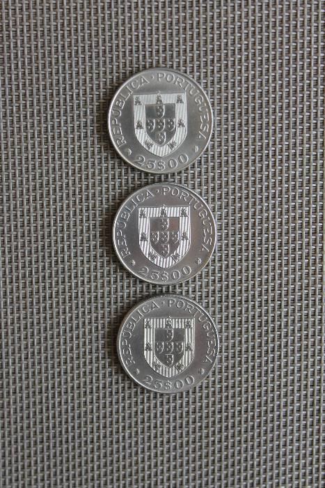 03 moedas comemorativas 25$00 cupro-níquel 1977 Alexandre Herculano