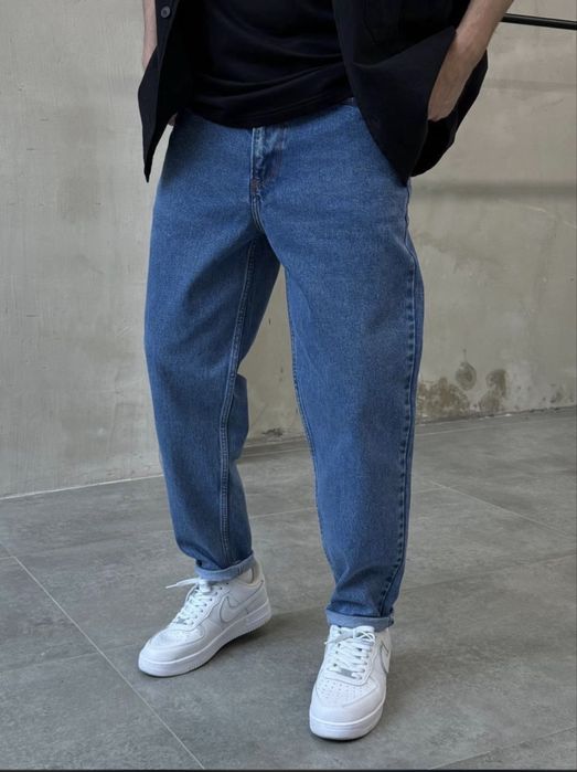 Чоловічі мом джинси сині однотонні