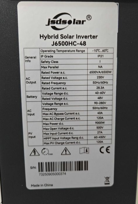 Гібридний інвертор  JSDSolar J6500HC-48 ON/OFF GRID NEW