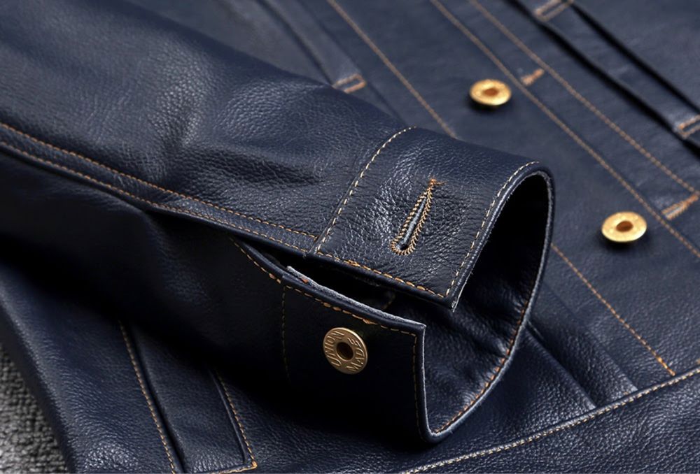 Męska skórzana kurtka marynarka niebieska skóra naturalna klasyczna