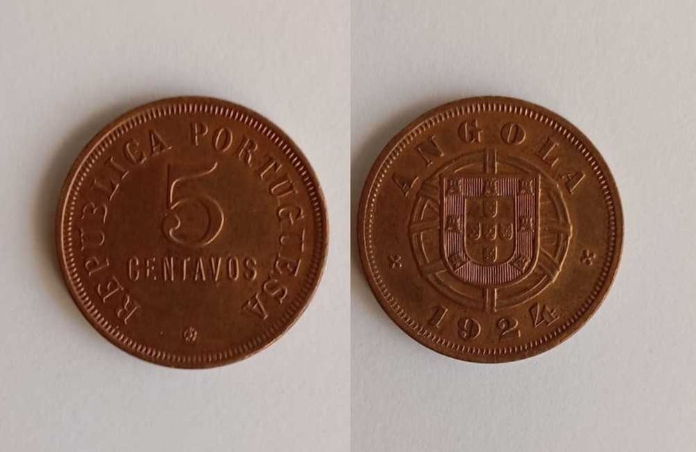 Moeda 5 Centavos 1924 Angola - SOBERBA - ESCASSA Nestes Estado