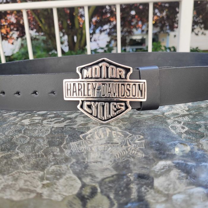 Czarny męski skórzany pasek Harley Davidson 130 cm