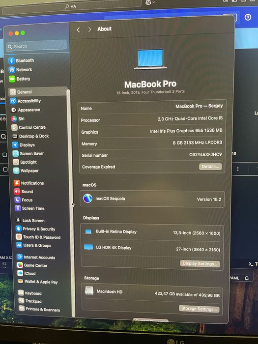 Macbook Pro A1989 (пошкоджений екран)