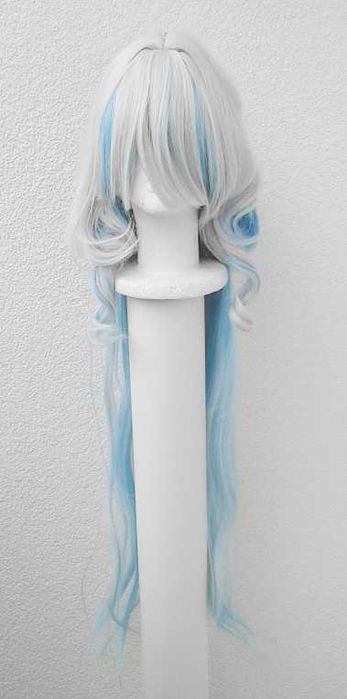 Furina Genshin Impact cosplay wig peruka długa szara błękitna biała