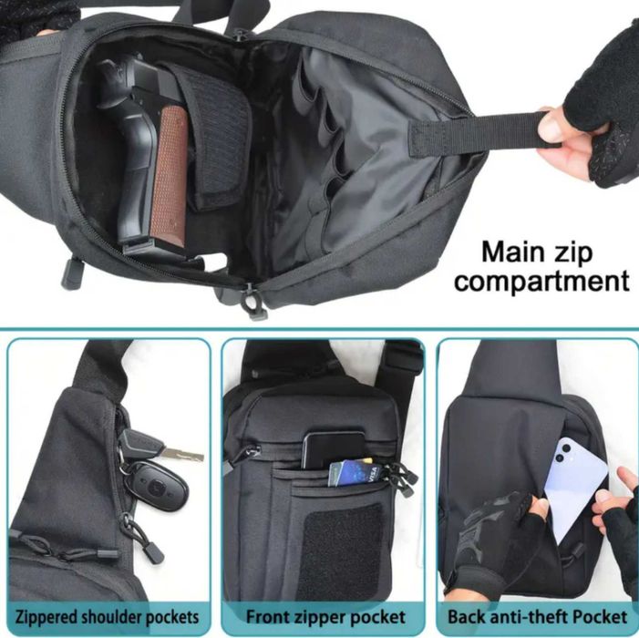 Качественная нагрудная сумка с КОБУРОЙ. Цвет: черный, койот, олива.